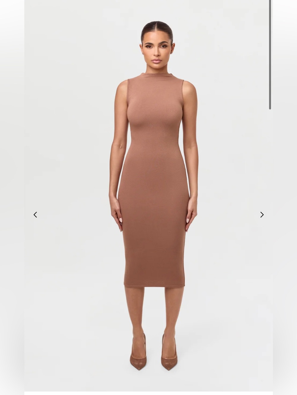 naked wardrobe Sleeveless Mock Neck Midi Dress in Taupe